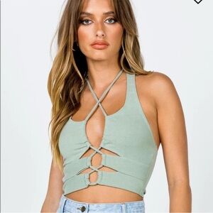 Princess Polly Raddix Strappy Sage Green Halter Top
